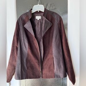 NWT Lined Jacket, Chocolate Brown Faux Suede zippered, Studio Works size 14